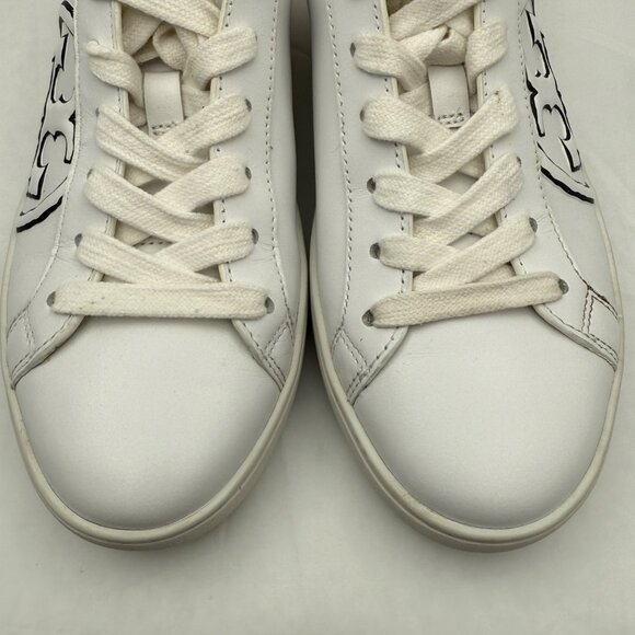 Tory Burch Sneakers Womens 5M T-Logo Leather Lace-Up Black/White Logo - Picture 7 of 14